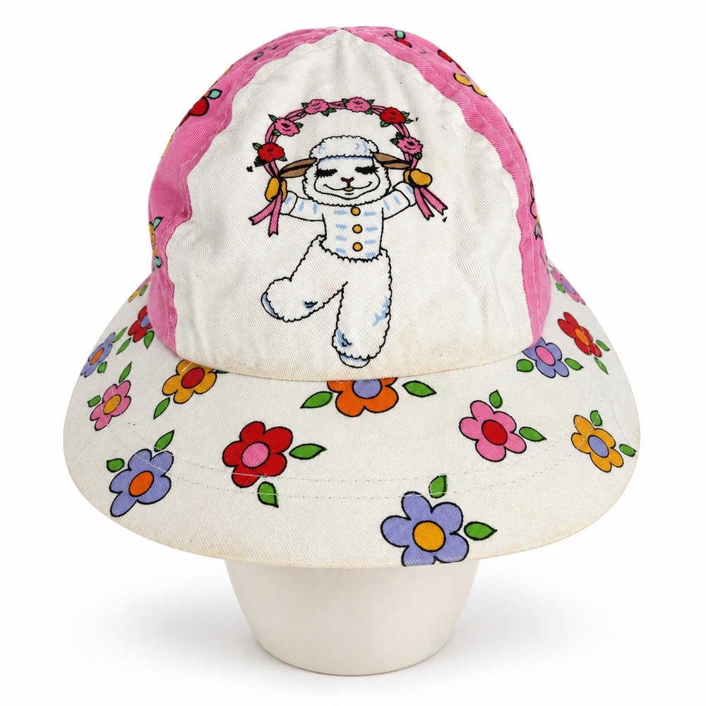 Lamb Chop & Friends Size S Hat 1993 Shari Lewis Vintage Floral Pink White Cap